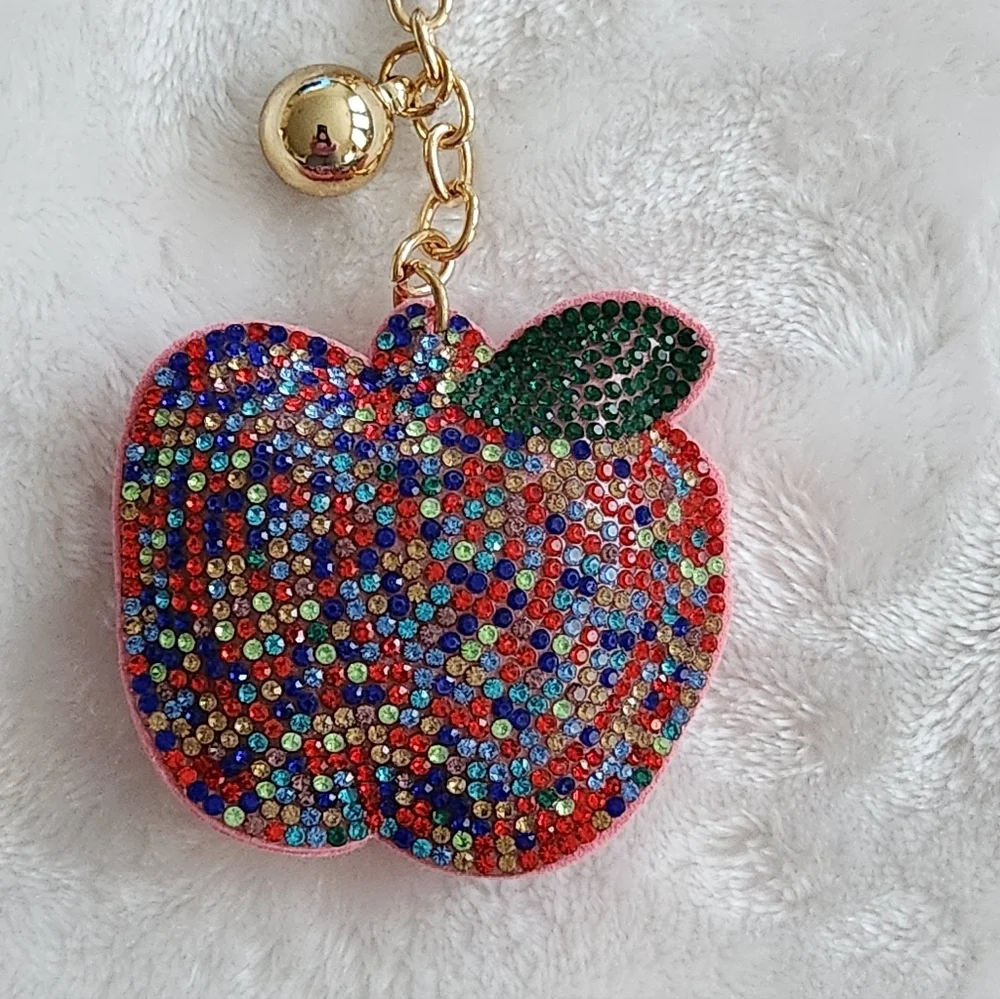 Multicolor Apple Keychain with Gold Accents Teacher Bag Charm